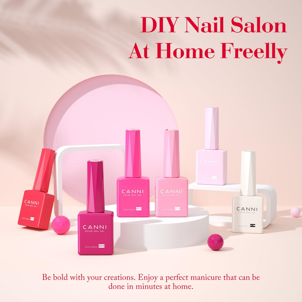 CANNI Gel Nail Polish bottles showing soft pink to hot magenta shades