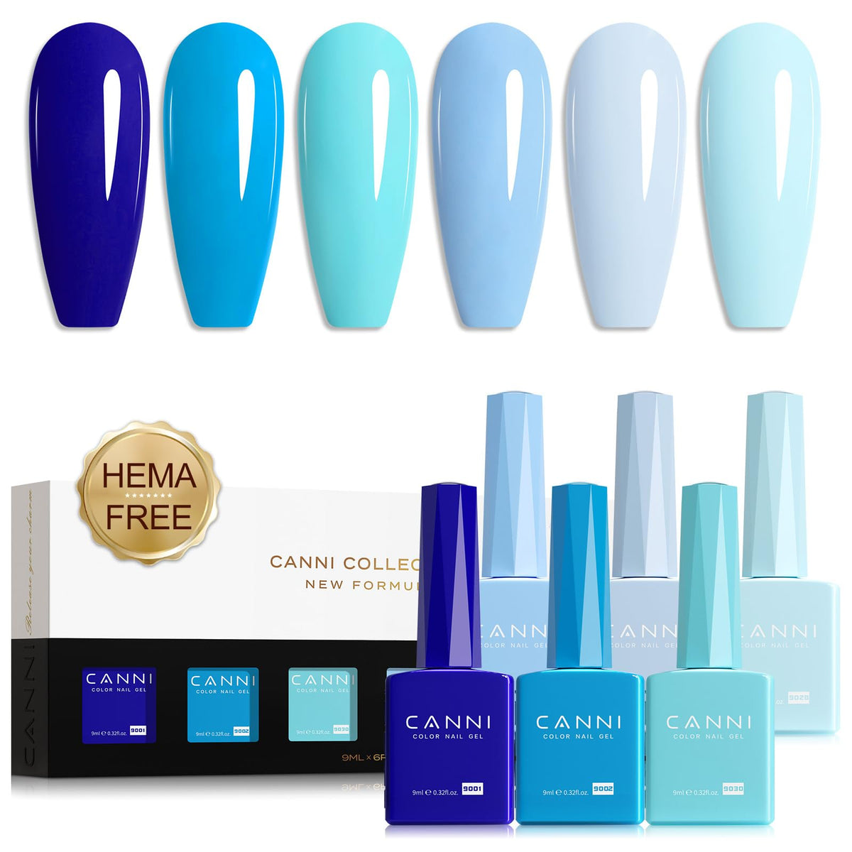 CANNI Gel Nail Polish Set 6 Blue Shades front view