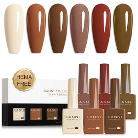 CANNI Gel Nail Polish Set 6 brown nude shades front view