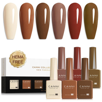 CANNI Gel Nail Polish Set 6 brown nude shades front view