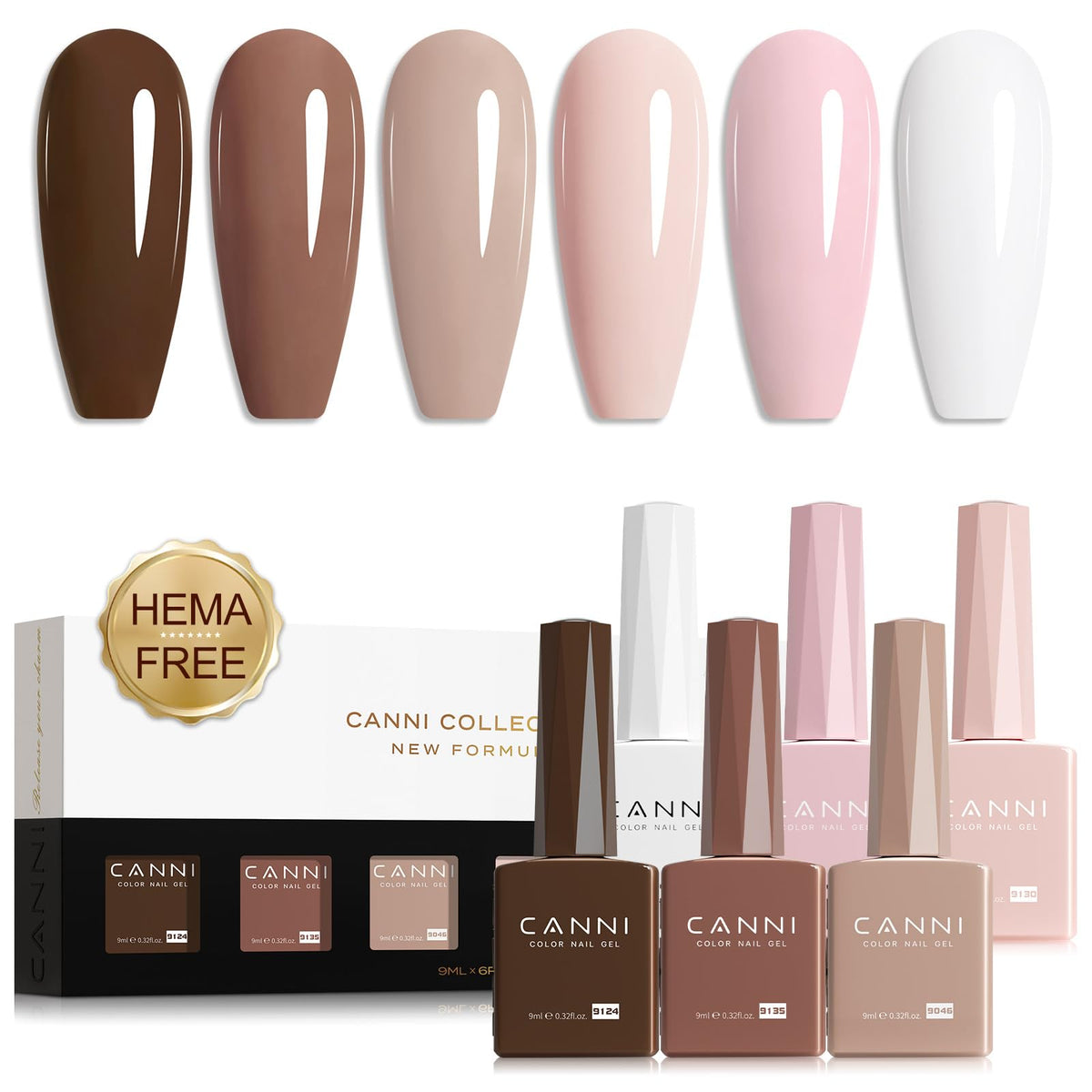 CANNI Gel Nail Polish Set 6 Nude Pink Shades front view