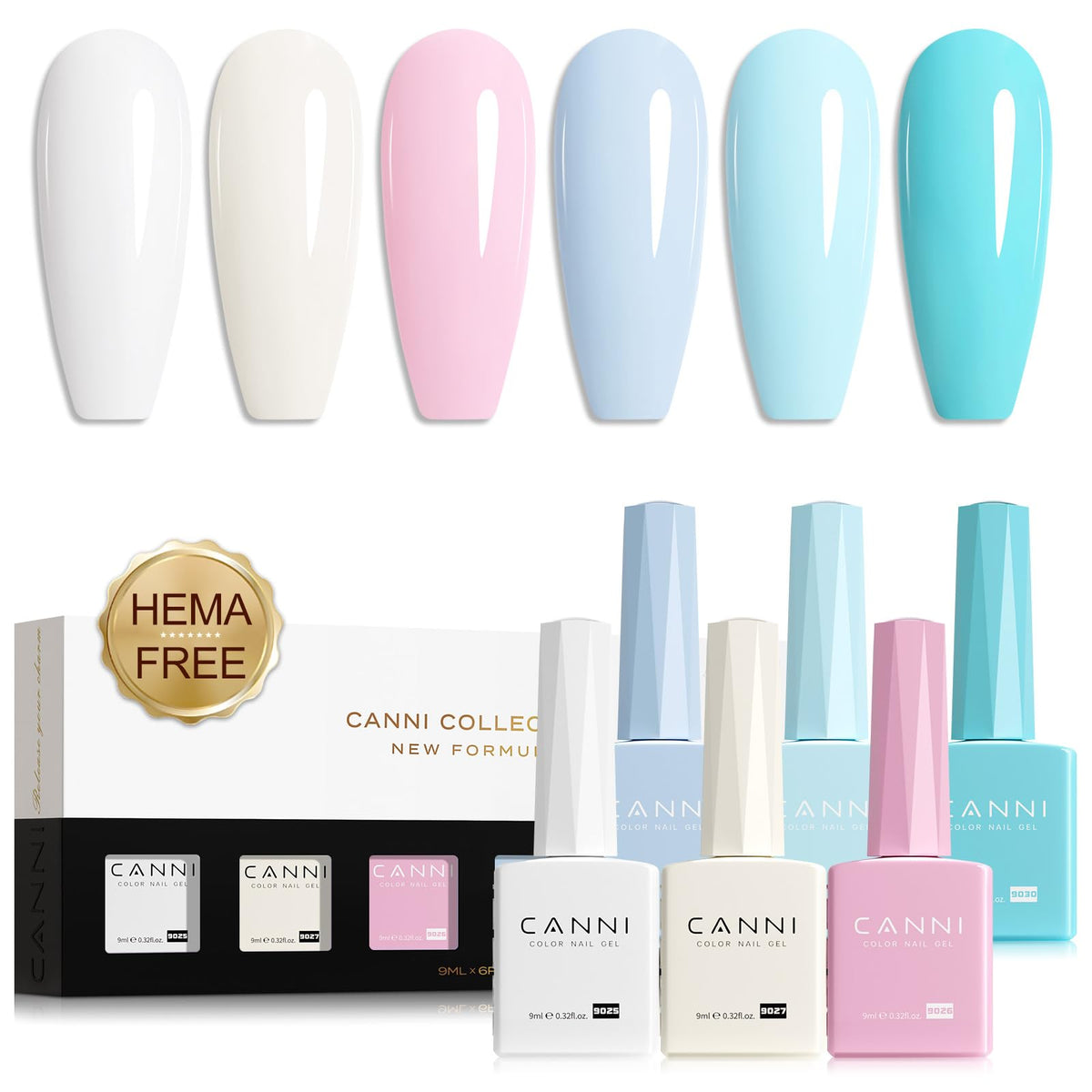CANNI Gel Nail Polish Set 6 pastel shades front view