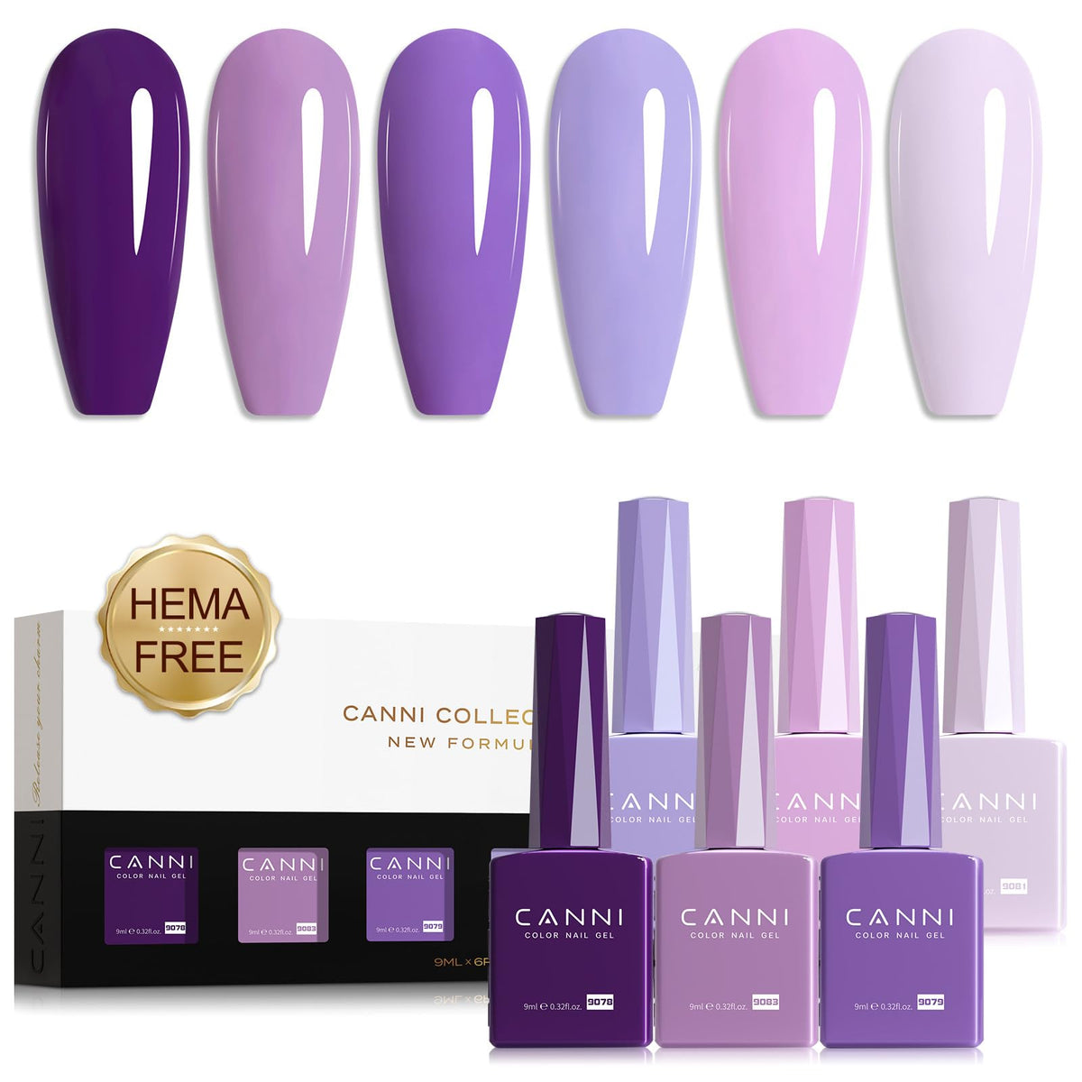 CANNI Gel Nail Polish Set 6 Purple Shades front view