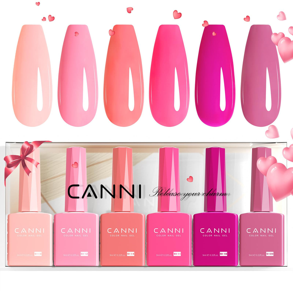 CANNI Gel Nail Polish Set 6Pcs pale pink bottles front view