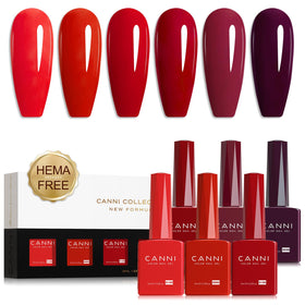 CANNI Gel Nail Polish Set featuring 6 red shades in color bottles