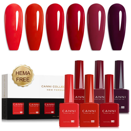 CANNI Gel Nail Polish Set featuring 6 red shades in color bottles