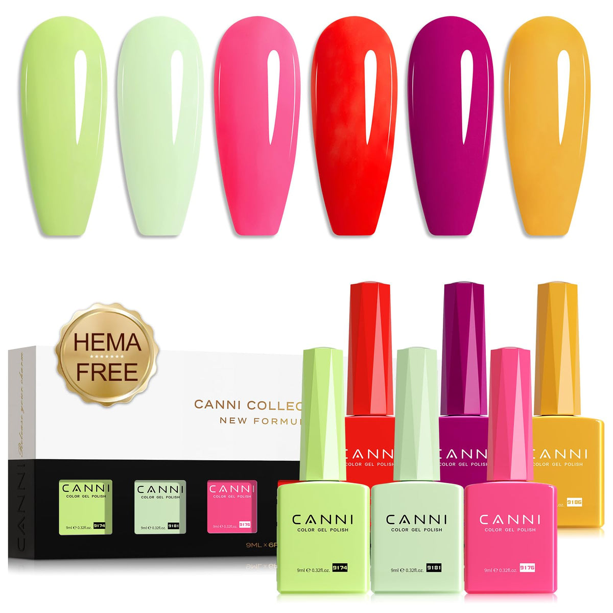 CANNI Gel Nail Polish Set front view with six vibrant shades