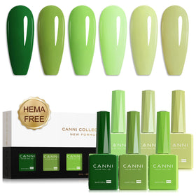 CANNI Gel Nail Polish Set with 6 green shades, front view