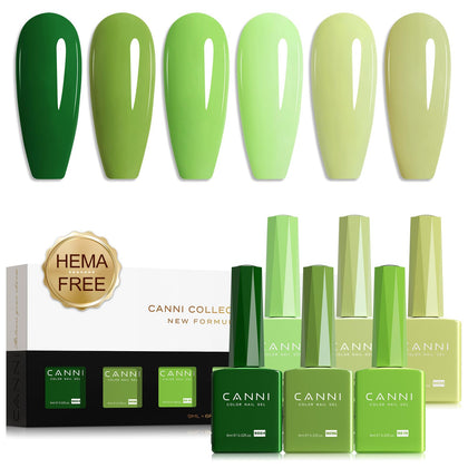 CANNI Gel Nail Polish Set with 6 green shades, front view