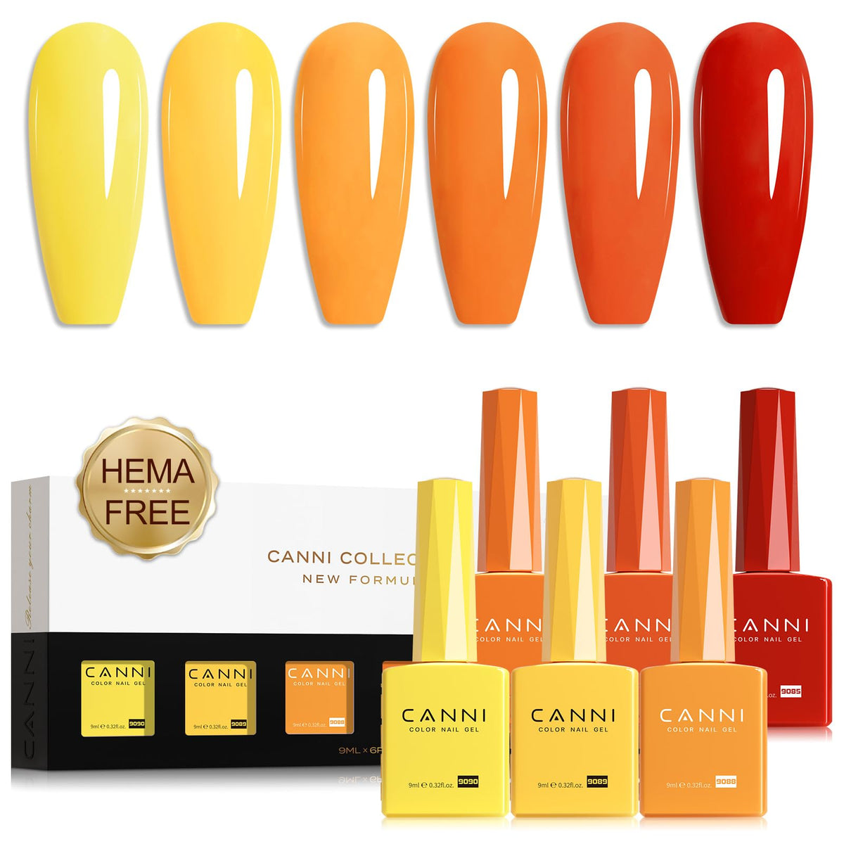 CANNI Gel Nail Polish Set with 6 orange shades front view