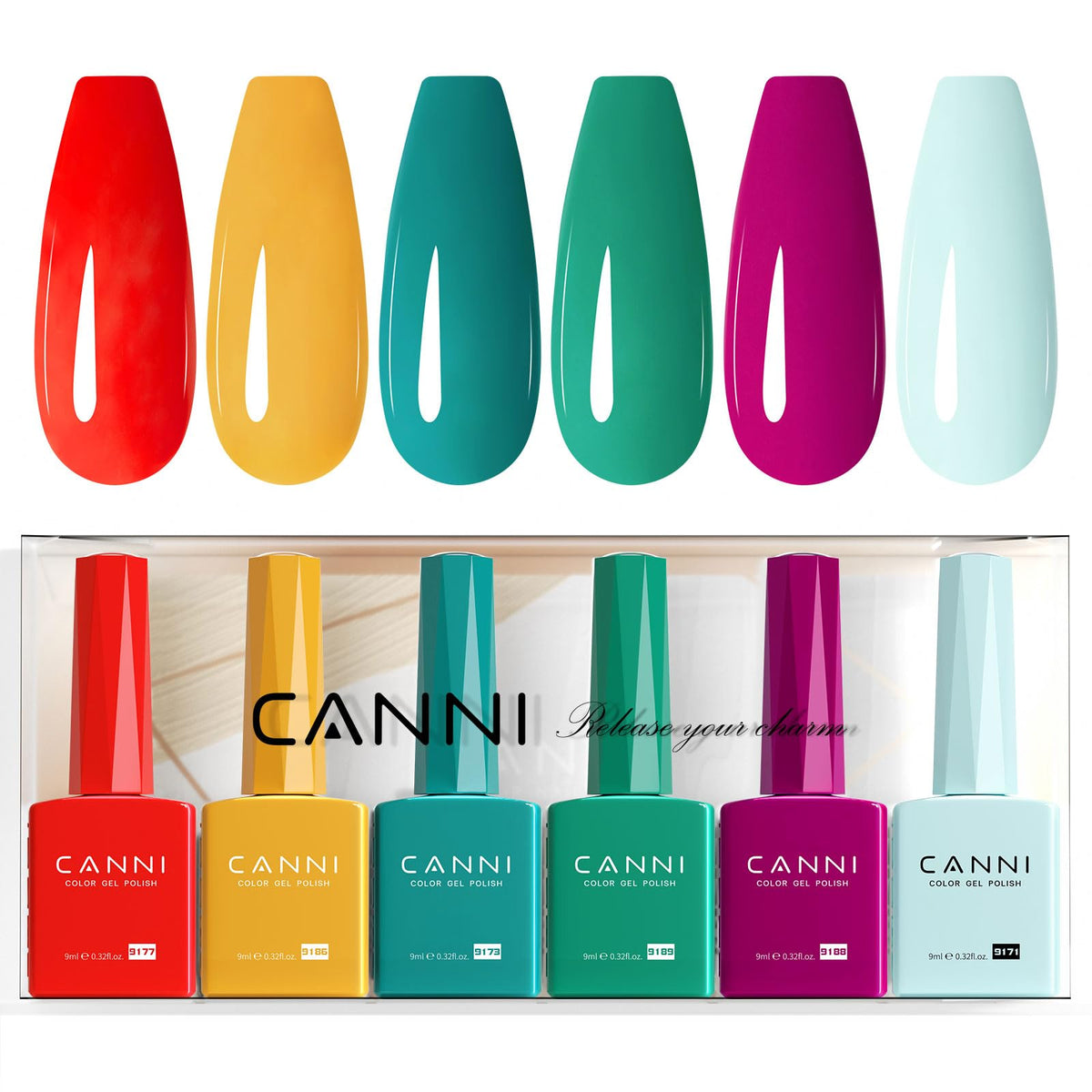CANNI Gel Nail Polish Set with six coloured bottles