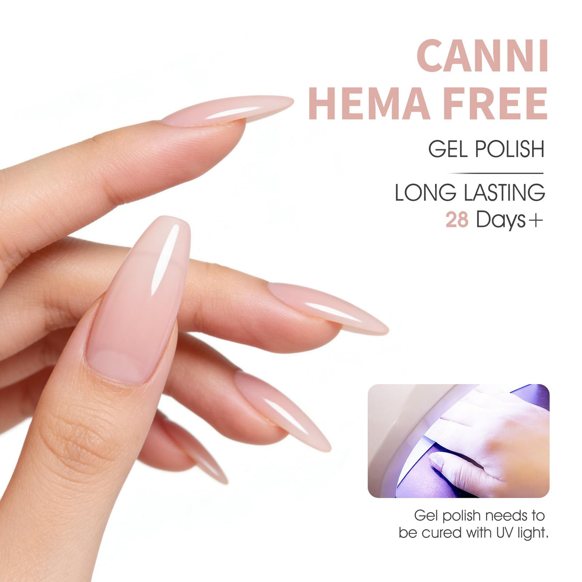 CANNI gel polish application scene with UV lamp