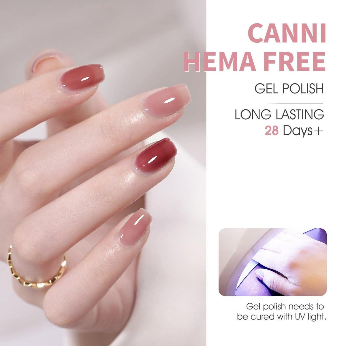CANNI gel polish bottle showing low odour formula