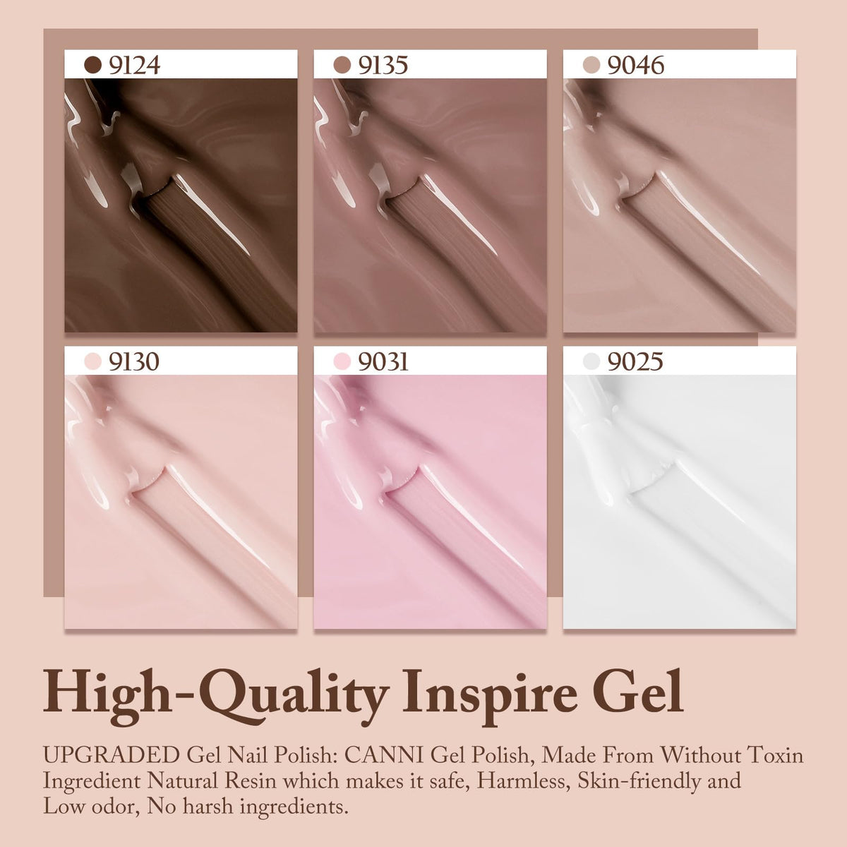 CANNI gel polish close-up of nude pink shades