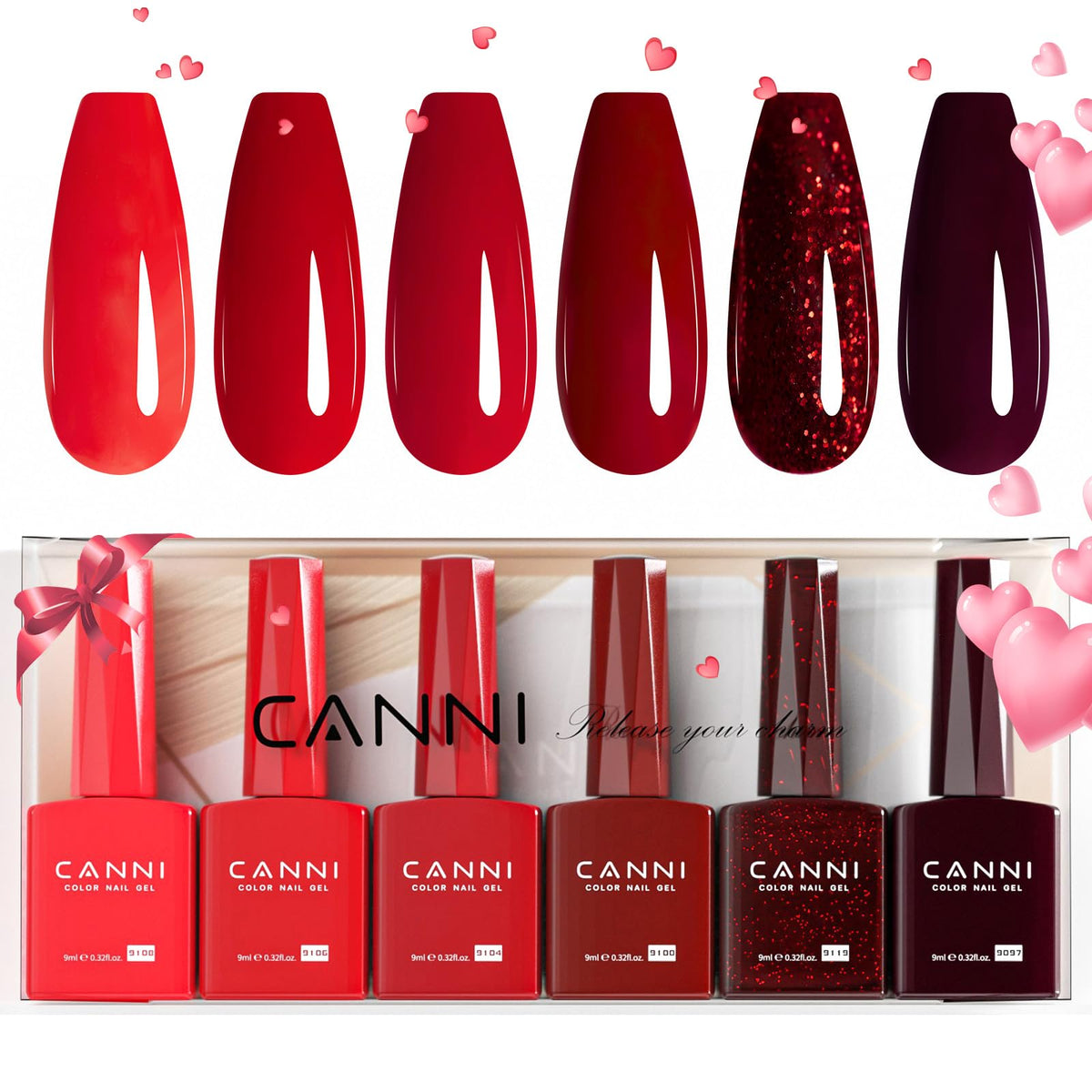 CANNI HEMA-Free Red Gel Nail Polish Set 6Pcs front view