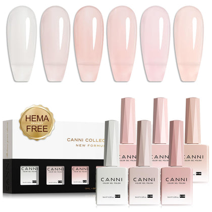 CANNI Jelly Gel Nail Polish Set with 6 nude pink shades front view