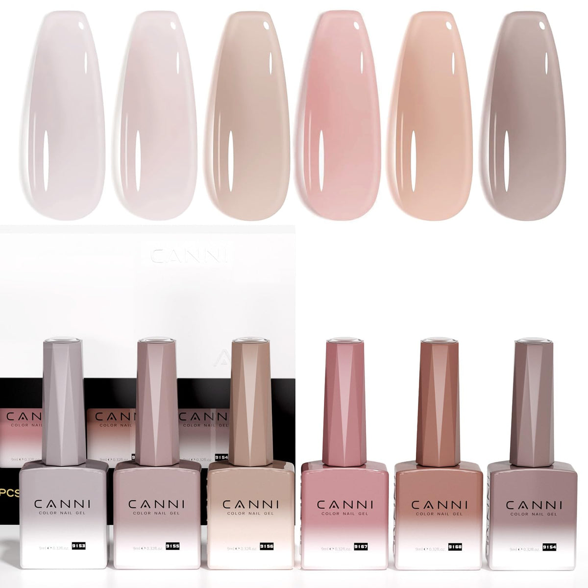 CANNI Jelly Nude Gel Nail Polish Set 6Pcs with coloured bottles