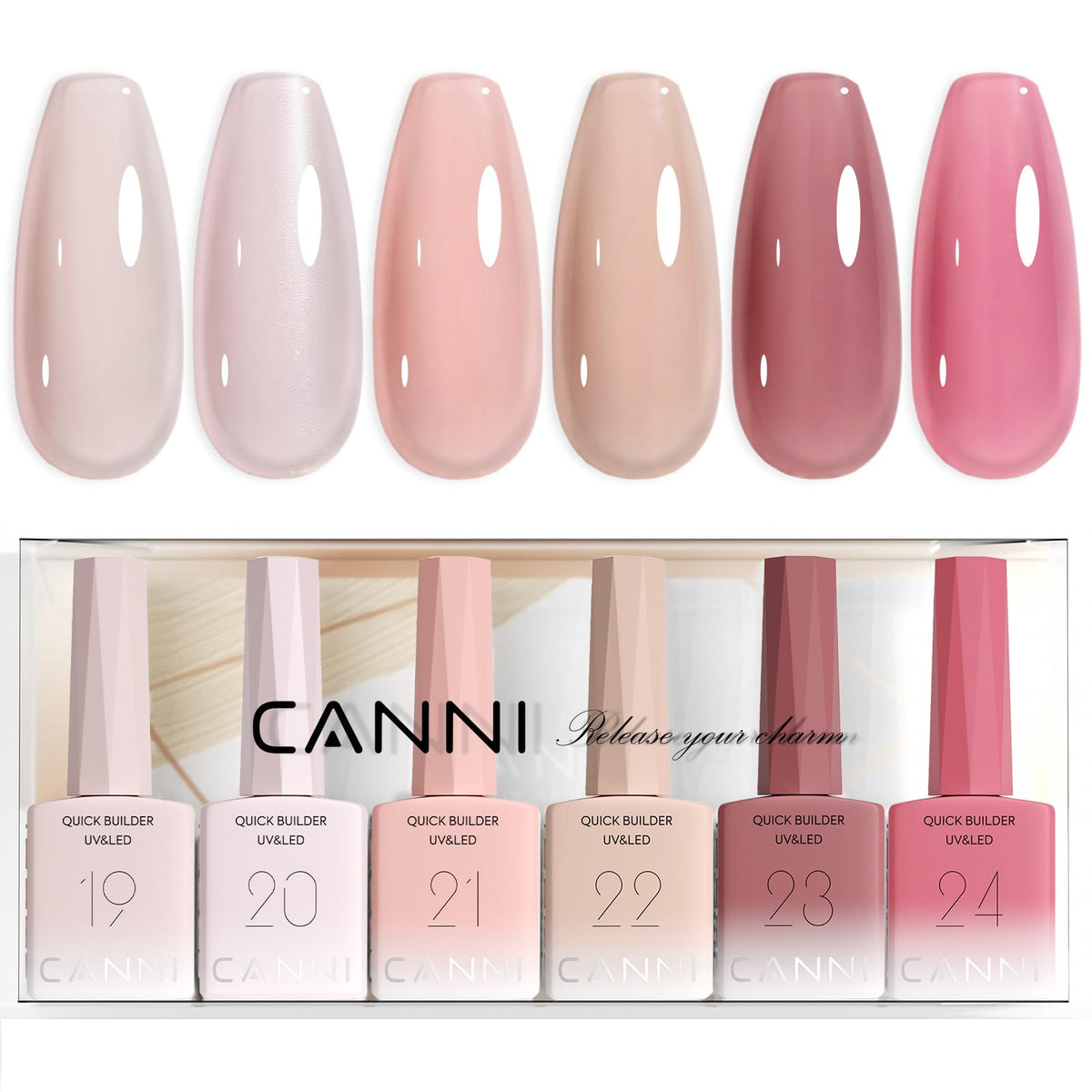 CANNI Jelly Pink Gel Nail Polish Set front view with six bottles