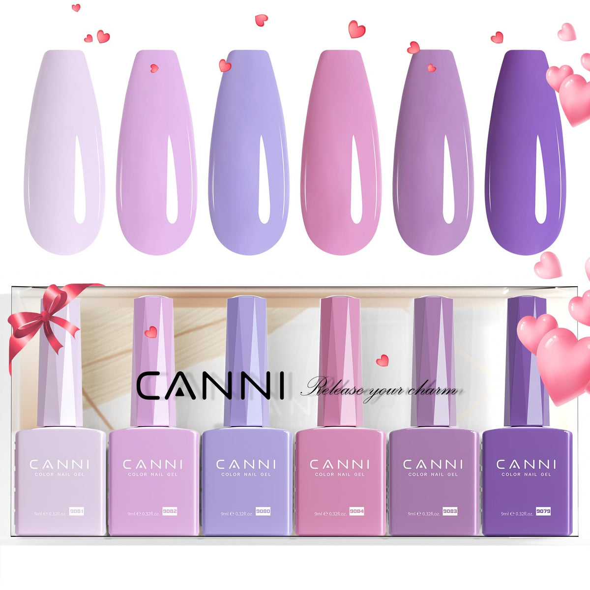 CANNI Light Purple Gel Nail Polish Set 6Pcs front view