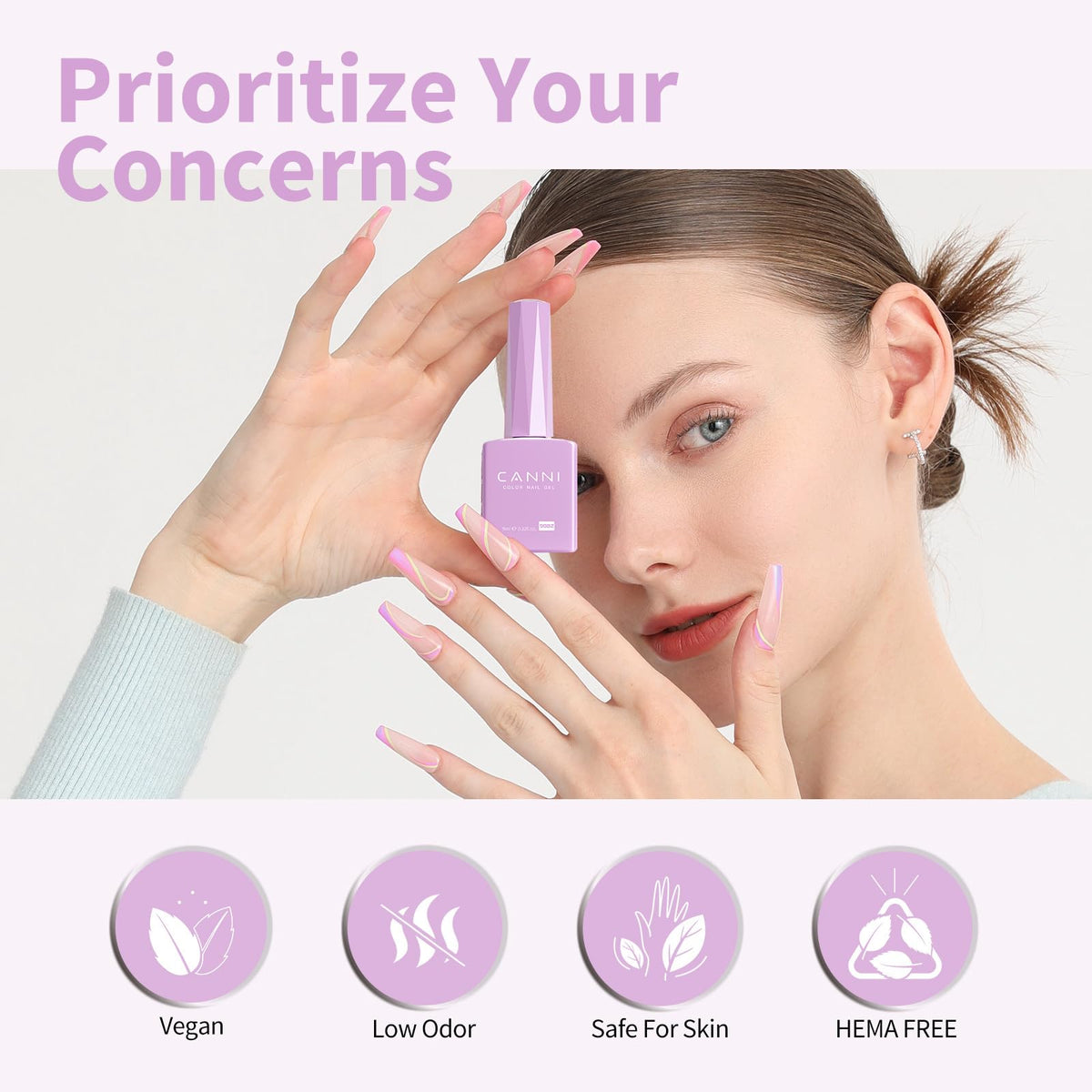 CANNI Light Purple Gel Nail Polish with UV lamp