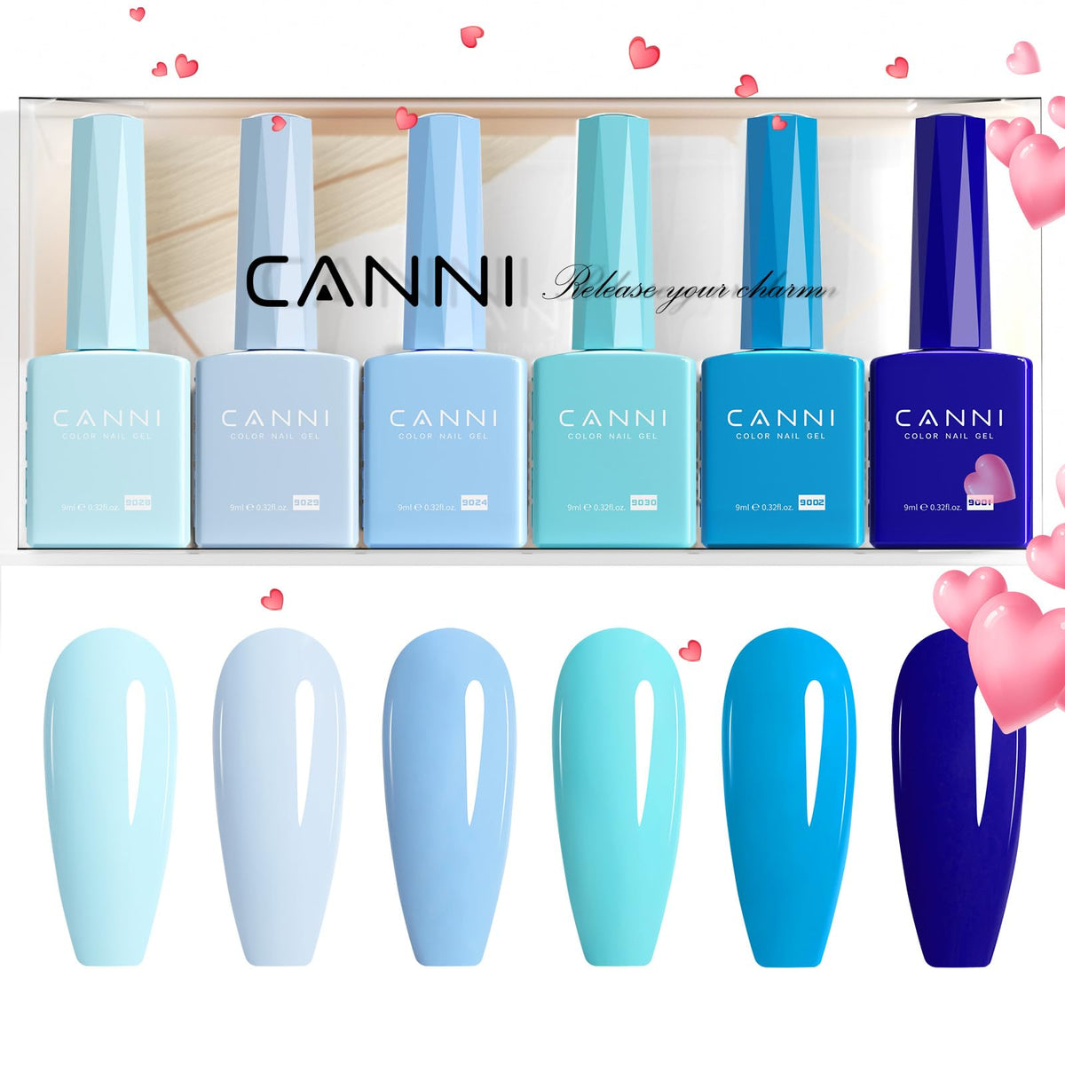 CANNI Navy Blue Gel Nail Polish set open with bottles visible