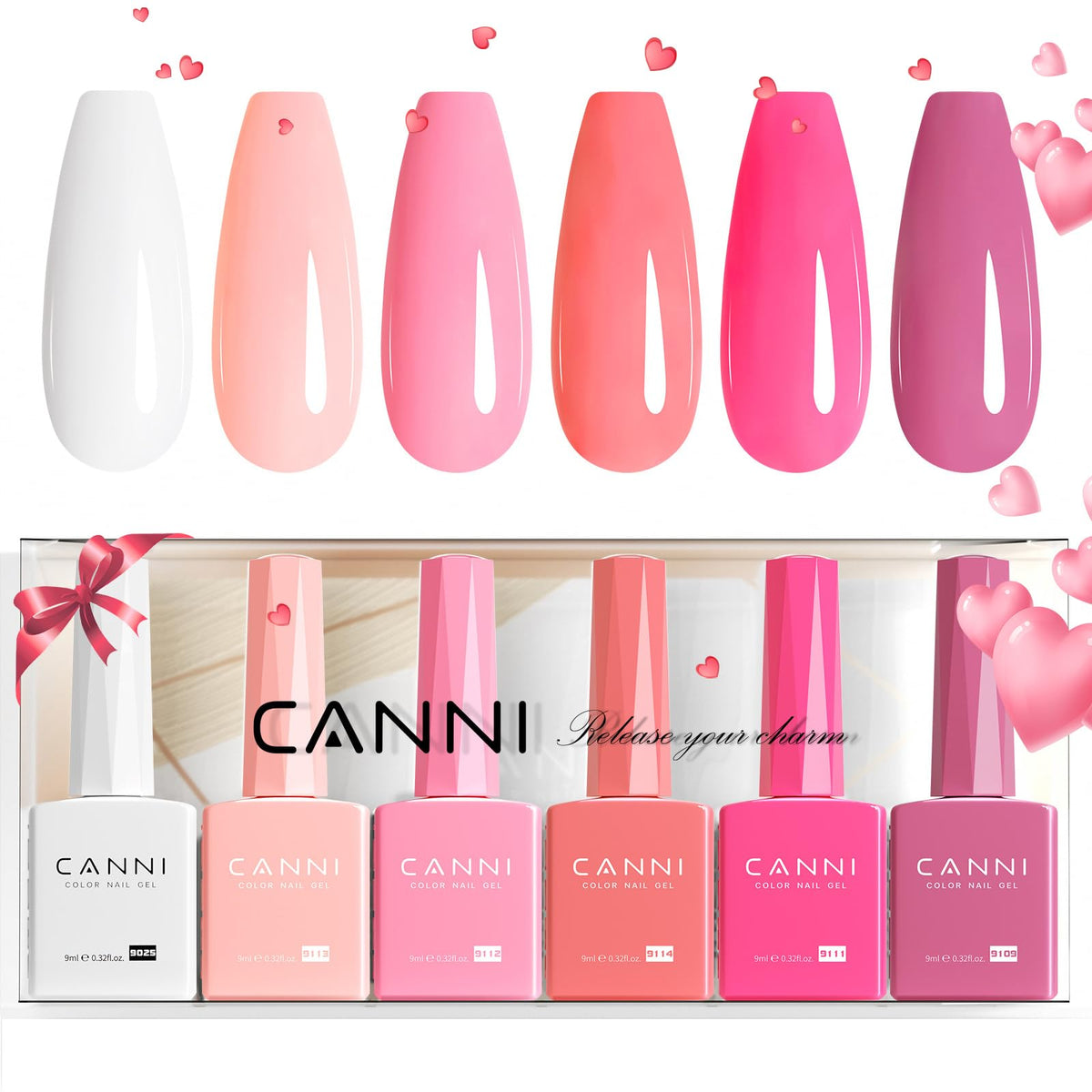 CANNI Pink Gel Nail Polish Set 6 bottles front view