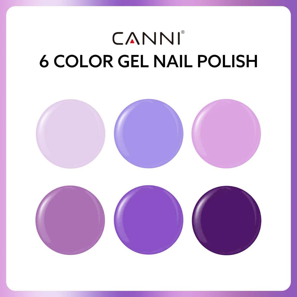 CANNI purple gel polish bottles showcasing various shades