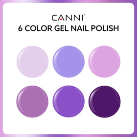 CANNI purple gel polish bottles showcasing various shades