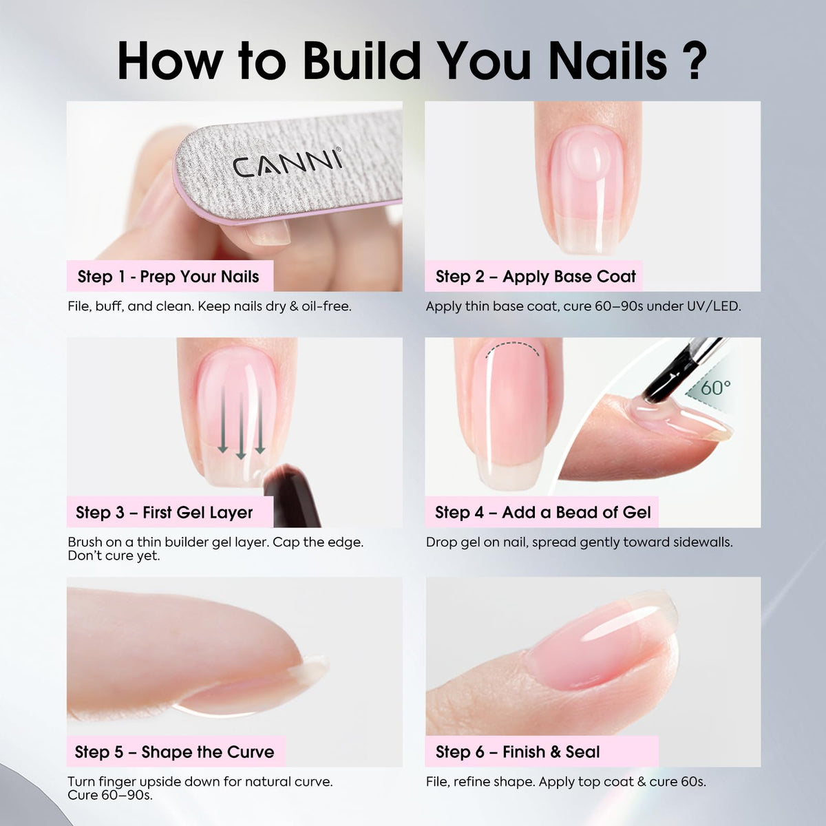 CANNI Quick Builder Nail Gel being applied on nails
