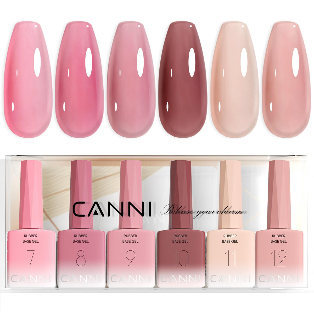 CANNI Rubber Base Gel Nail Polish Set 6 Pcs front view
