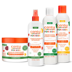 Cantu Kids Haircare Regimen Set Shampoo, Conditioner, Detangler, Leave-In Conditioner front view