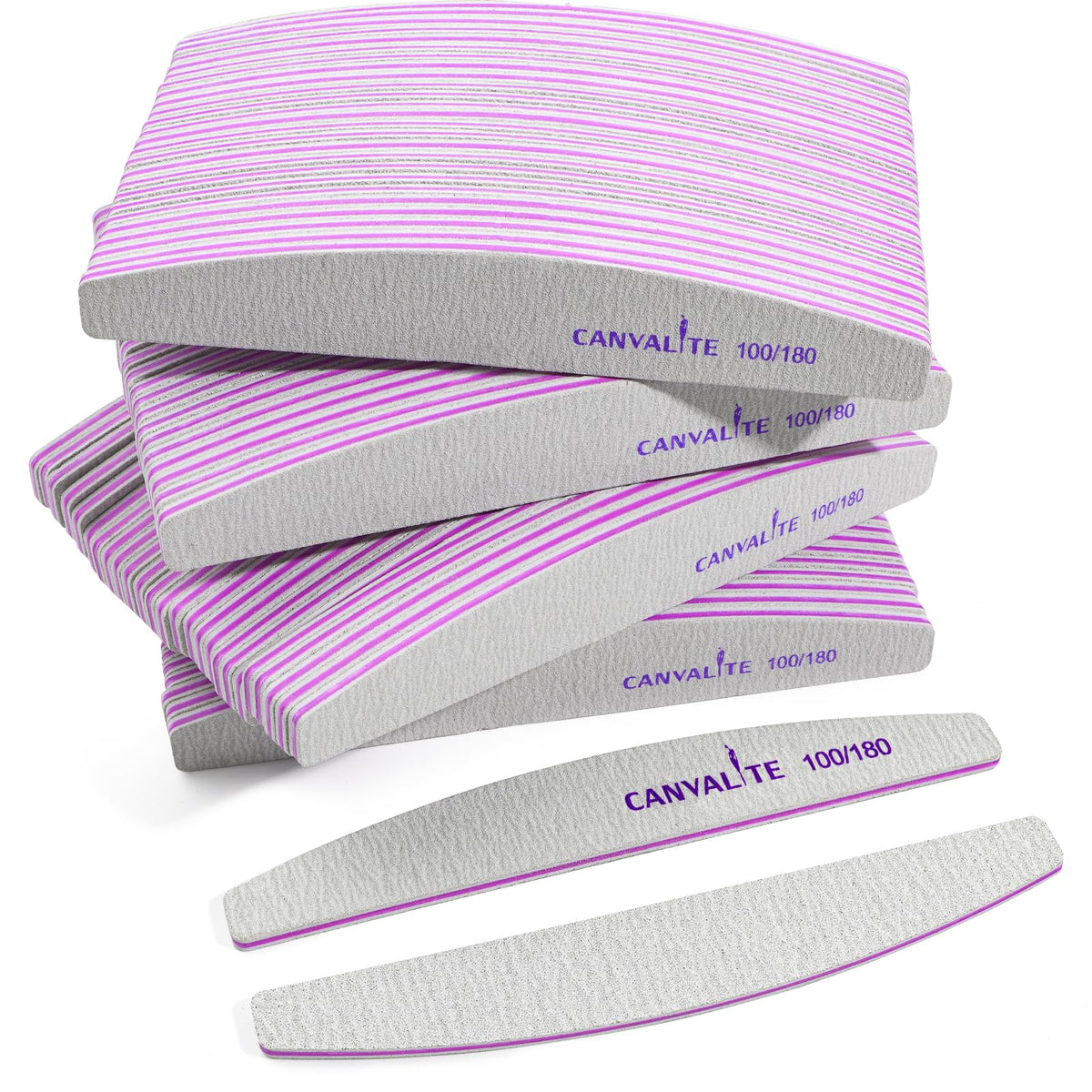 CANVALITE 100 PCS Nail Files front view with half-moon shape