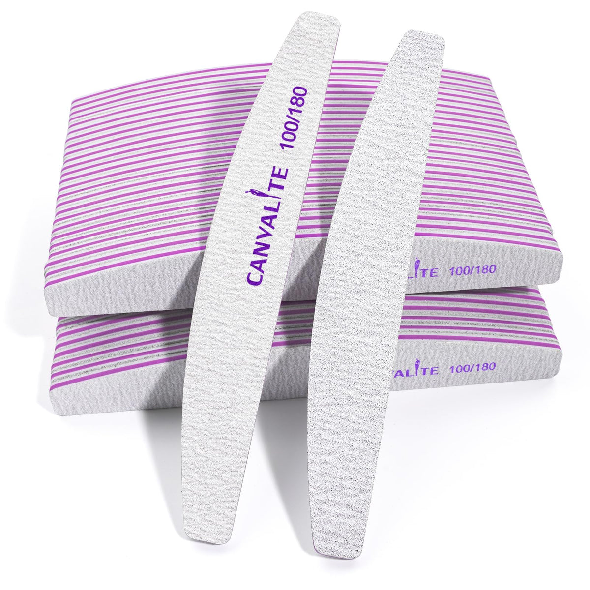 CANVALITE 50 PCS Nail Files front view showing half-moon shape