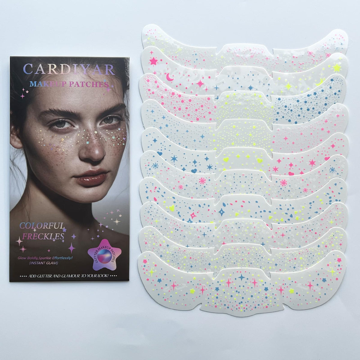 Cardiyar 24 Pcs Glitter Freckles Temporary Tattoos front view
