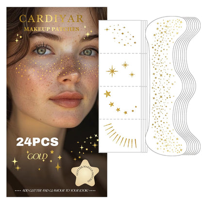 Cardiyar Glitter Freckles 24PCS gold face tattoos front view