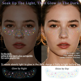 Cardiyar glitter freckles on a model's face