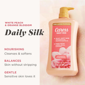 Caress Daily Silk Body Wash 30 fl oz back view with ingredients
