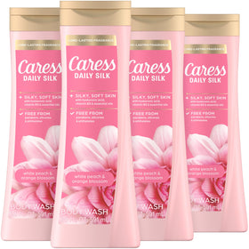 Caress Daily Silk Body Wash front view with white peach and orange blossom scent