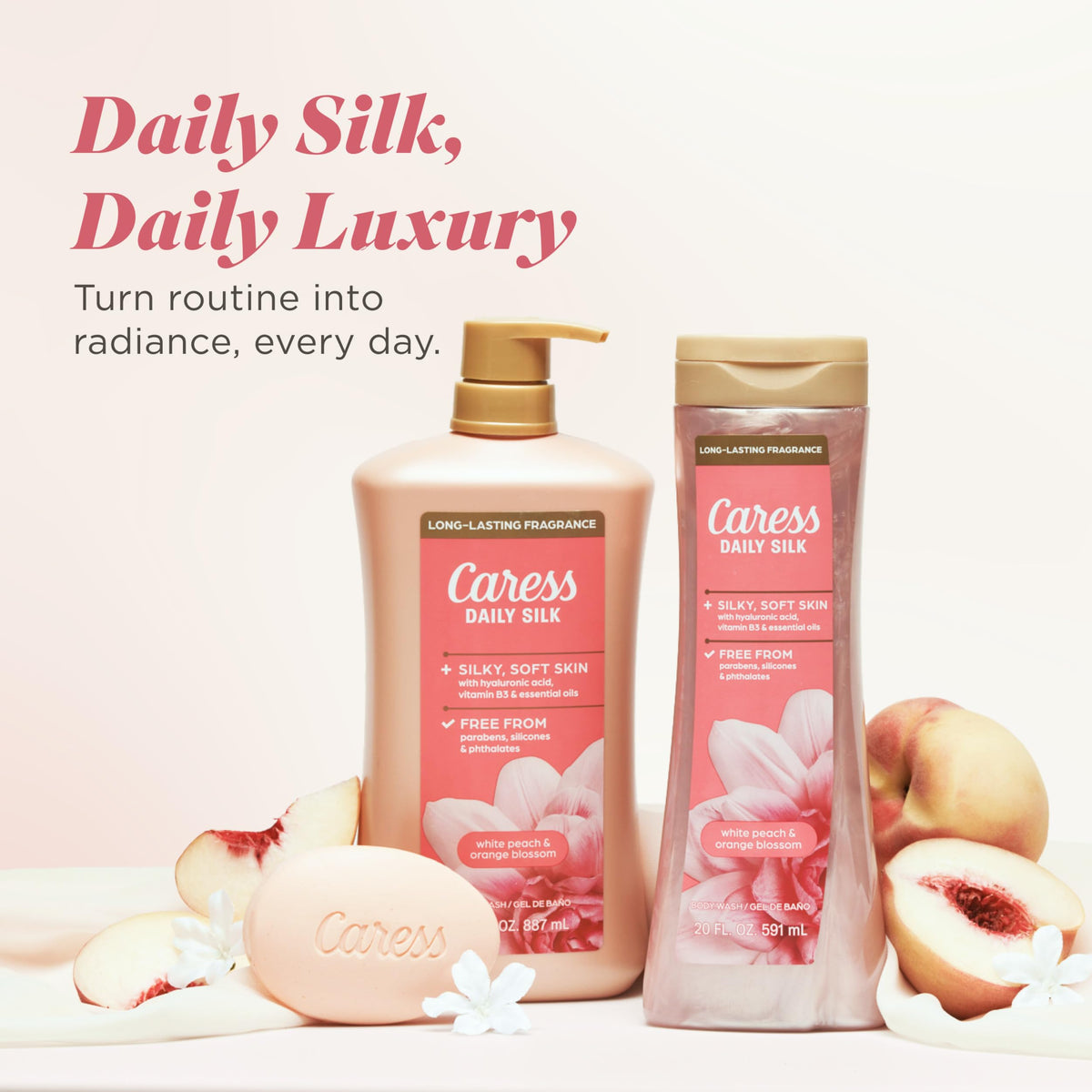 Caress Daily Silk Body Wash in a bathroom setting