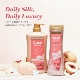 Caress Daily Silk Body Wash in a bathroom setting