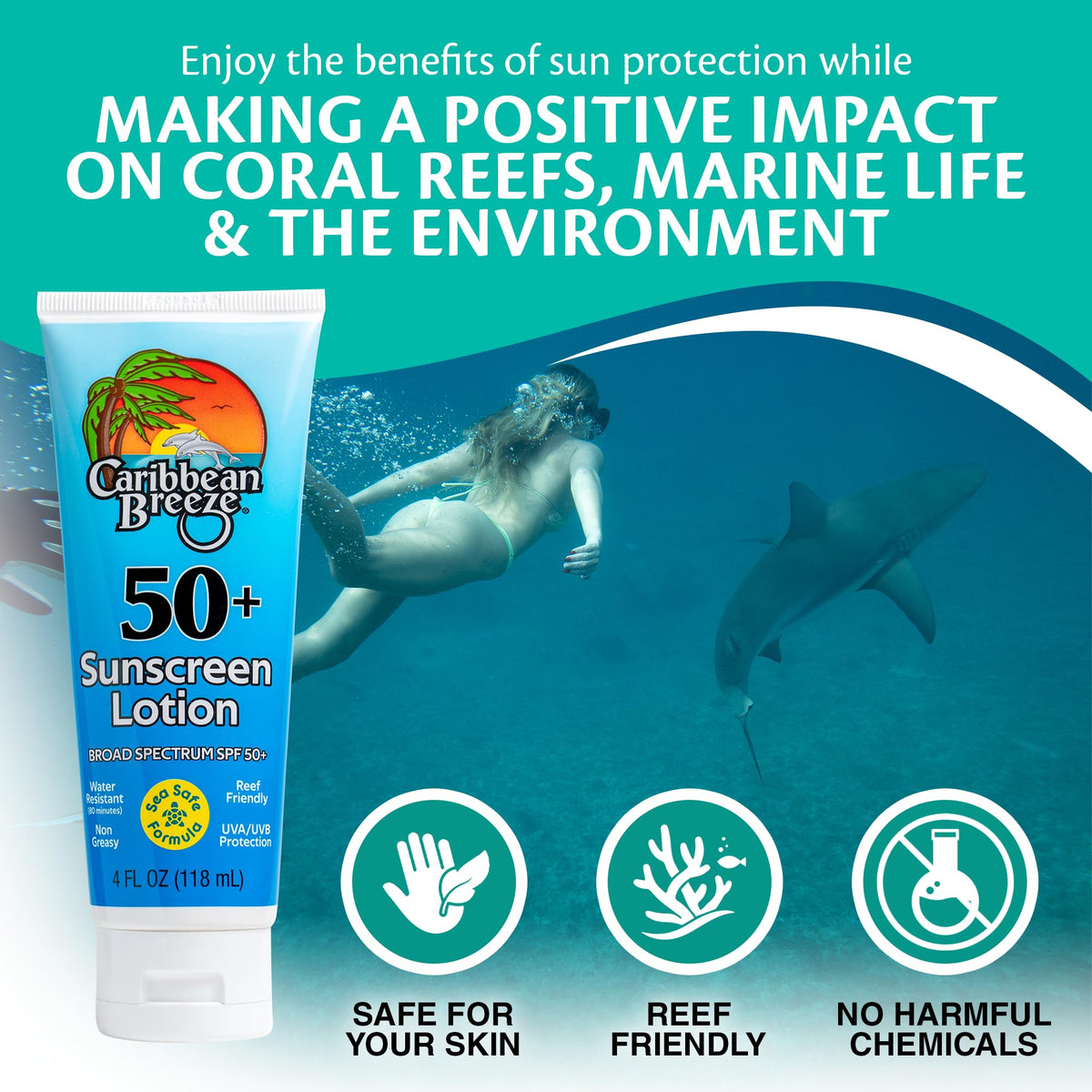 Caribbean Breeze SPF 50 Sunscreen Lotion application on skin