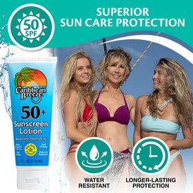 Caribbean Breeze SPF 50 Sunscreen Lotion mango lime scent packaging