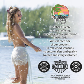 Caribbean Breeze SPF 50 Sunscreen Lotion on beach towel