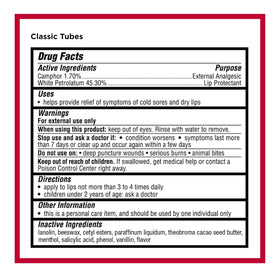 Carmex Classic Lip Balm product details on packaging