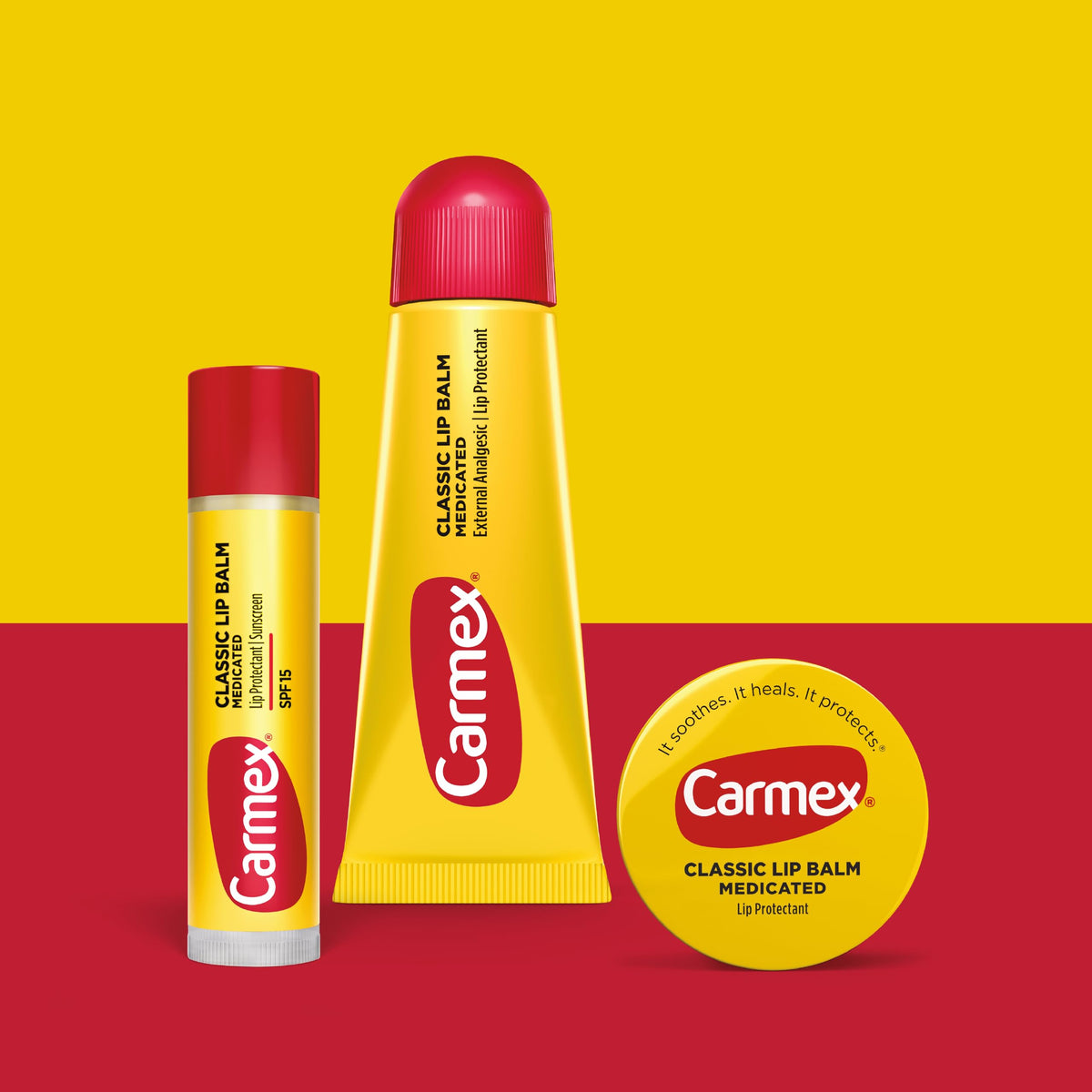 Carmex Classic Medicated Lip Balm tube front view
