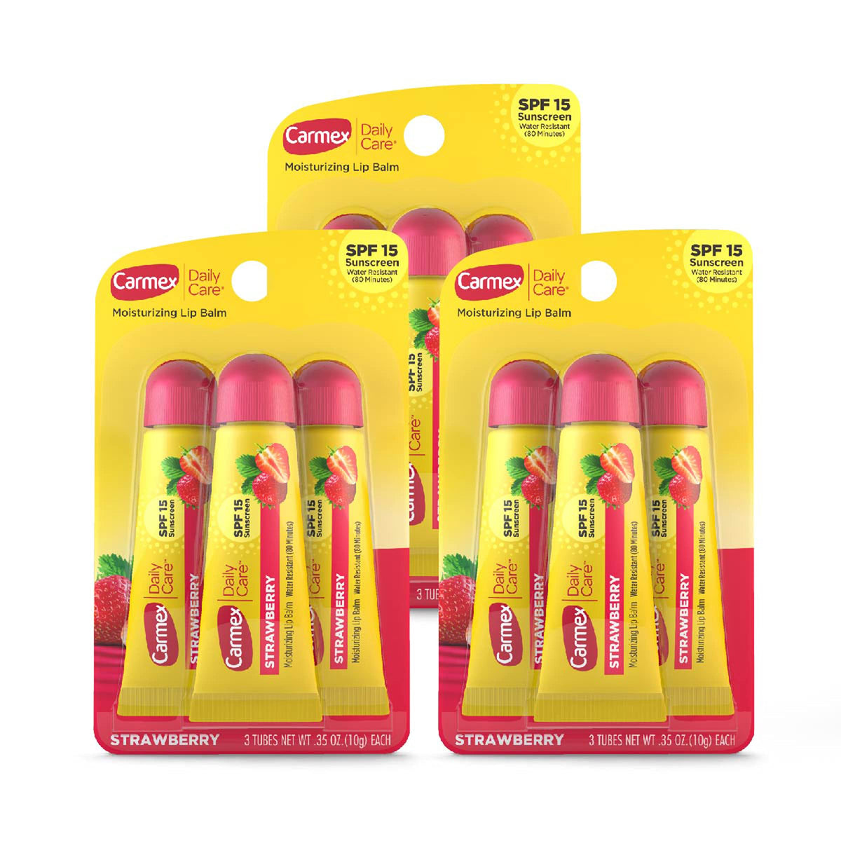 Carmex Daily Care Moisturizing Lip Balm SPF 15 Strawberry pack front view