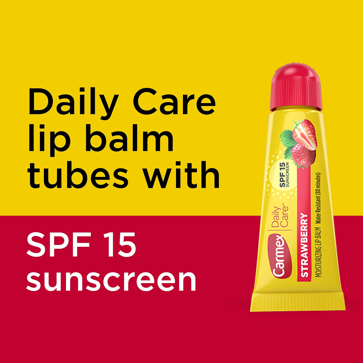 Carmex Daily Care Moisturizing Lip Balm SPF 15 Strawberry tubes arranged