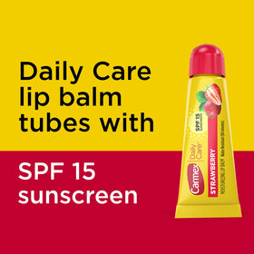 Carmex Daily Care Moisturizing Lip Balm SPF 15 Strawberry tubes arranged
