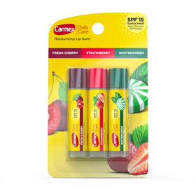 Carmex Daily Care SPF15 Variety Pack front view with three sticks