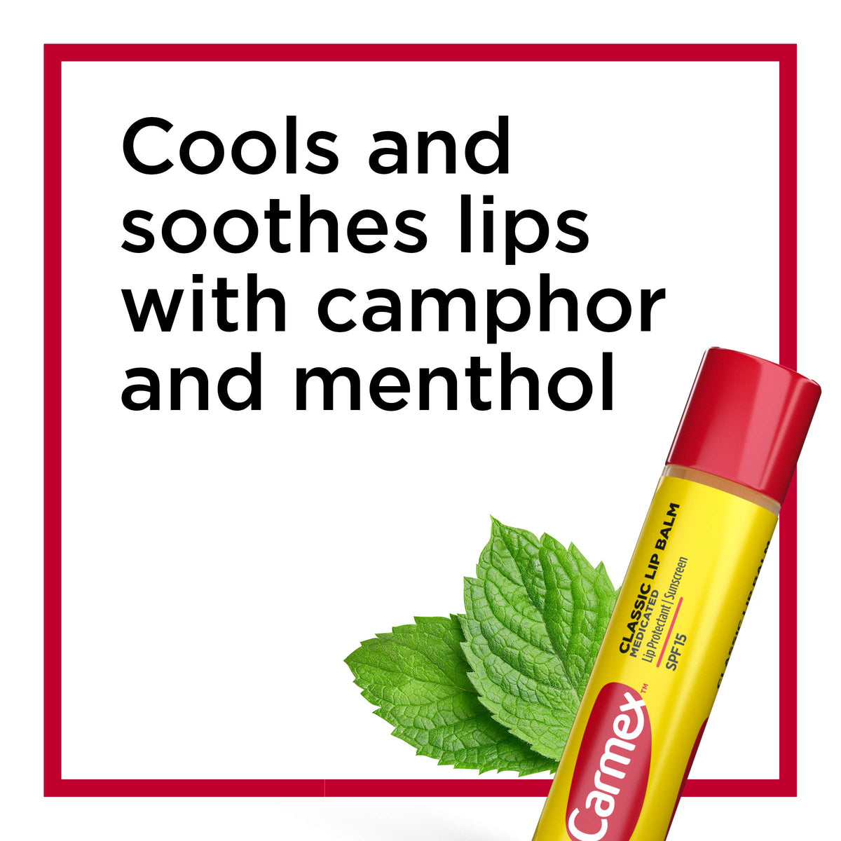 Carmex lip balm sticks with SPF 15 displayed on a wooden table